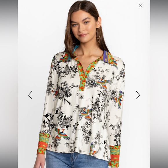 Johnny Was Dreamer Garden Split Front Henley Tee - Picture 12 of 13